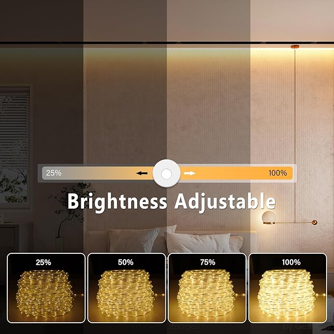 100ft 1200 LED Rope Lights Outdoor, Connectable Warm White Rope Lights Plug in, Outdoor String Lights Waterproof Decorative Lighting for Deck Patio Backyard Garden Pool Camping Room Indoor Décor-CubbioJoy