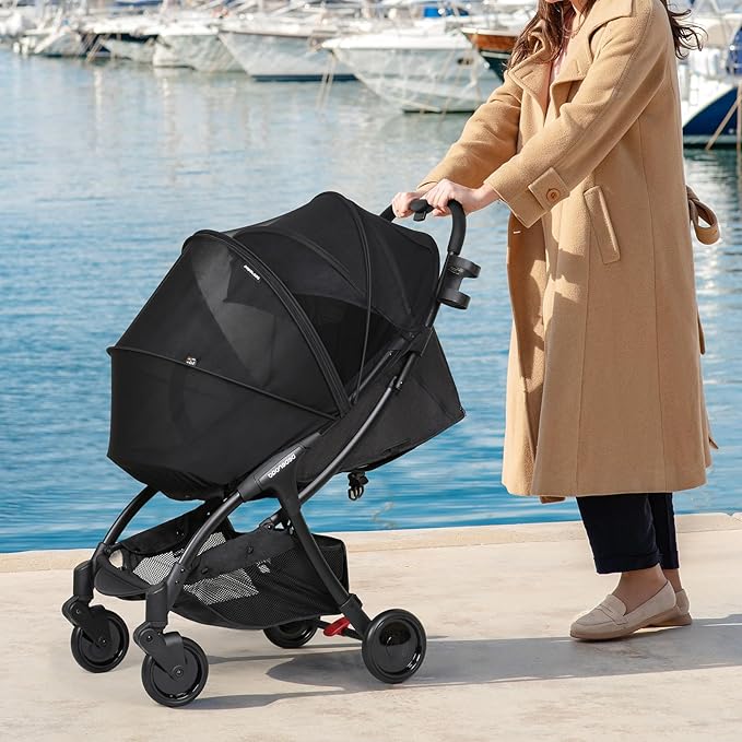 Beberoad Love Universal Stroller Sun Shade & Mosquito Net – 2-in-1 Baby Stroller Cover with UV Protection & 2-Way Zipper for Infant Carriages, Prams, and Travel Strollers (Black)-CubbioJoy