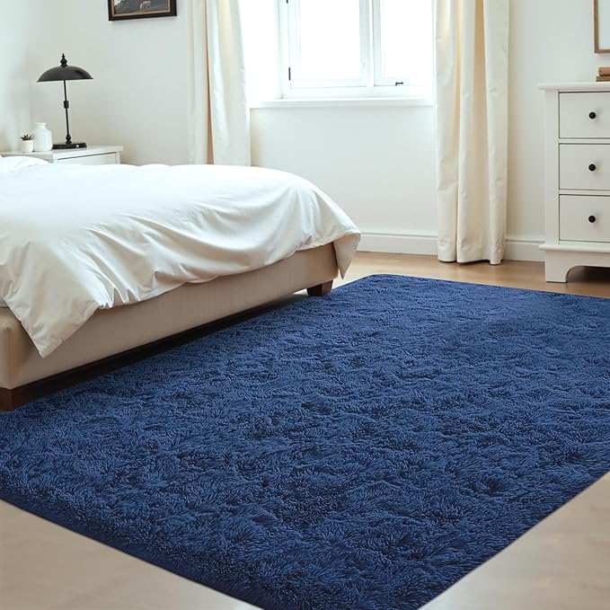 4x6 Area Rug for Living Room: Fluffy Shag Soft Washable Rugs Fuzzy Plush Indoor Carpet for Bedroom Nursery Playroom Dorm Kids Girls Boys Room (Navy Blue, 4'x6')-CubbioJoy