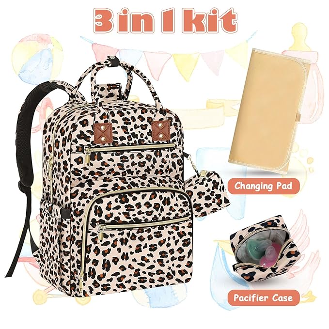 Baby Diaper Bag Backpack Travel Diaper Bags for Baby Girl Boy Large Capacity Baby Bag Backpack for Women Leopard Print-CubbioJoy
