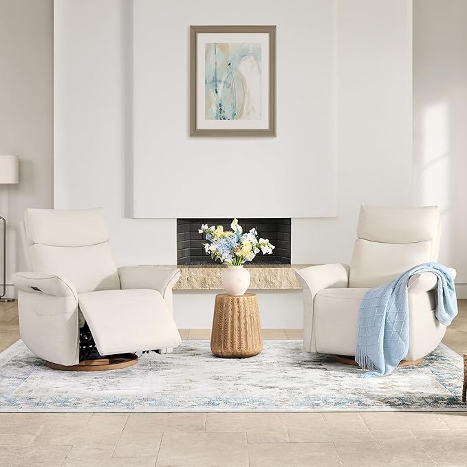 CHITA Power Recliner Chair, Electric Triple-Motor Swivel Glider Nursery Rocking Chair with Adjustable Power Headrest and Lumbar Support, GREENGARD Gold Certified, Solid Wood Base, Linen-CubbioJoy