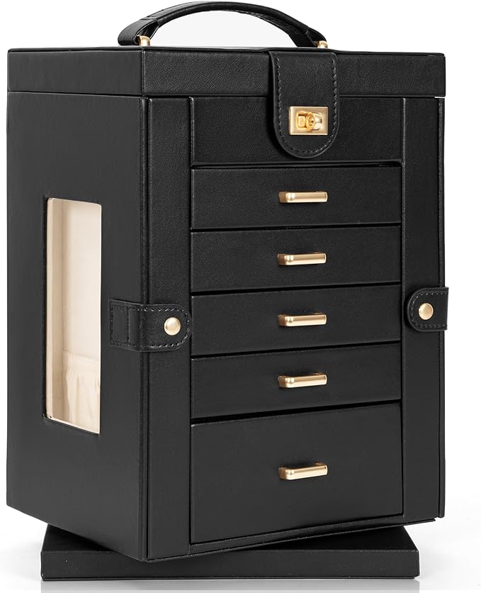 AKOZLIN Jewelry Box 6-Tier Organizer Functional 360° Rotating Jewelry Storage Case for Women Girls Ring Necklace Earring Bracelet Holder with Mirror-CubbioJoy