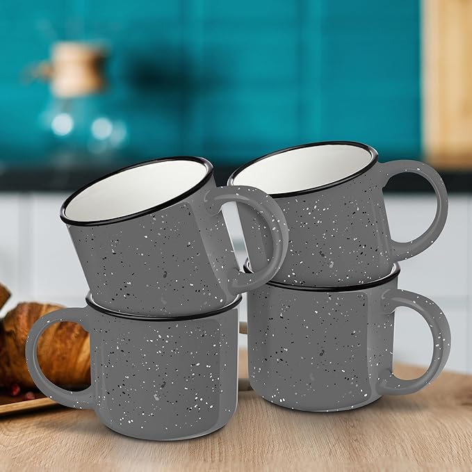 DISCOUNT PROMOS Ceramic Campfire Coffee Mugs 13 oz. Set of 10, Bulk Pack - Perfect for Tea, Espresso, Cappuccino, Hot Cocoa - Grey-CubbioJoy