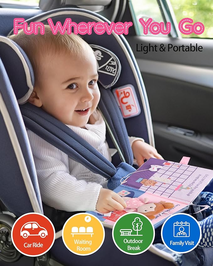 Interactive Sensory Soft Cloth Book, Educational Crinkle Quiet Activity Busy Book for Babies,Toddler Travel Toy Gift for Boys and Girls (Hello Potty)-CubbioJoy