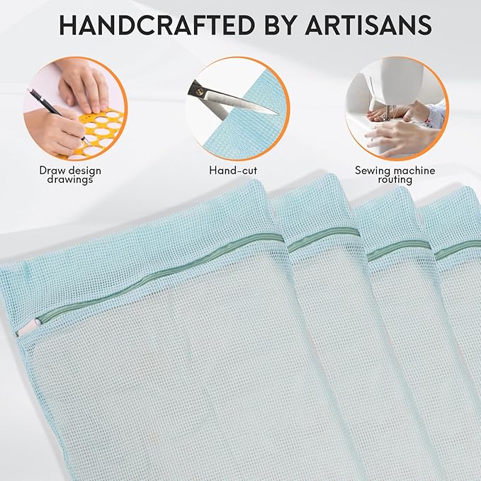 4-Piece Blue Medium Durable Organic Cotton Mesh Laundry Bags with Sturdy Zippers and Breathable Mesh are Delicate Laundry Bags for Underwear, Clothes, Pants and Socks-CubbioJoy