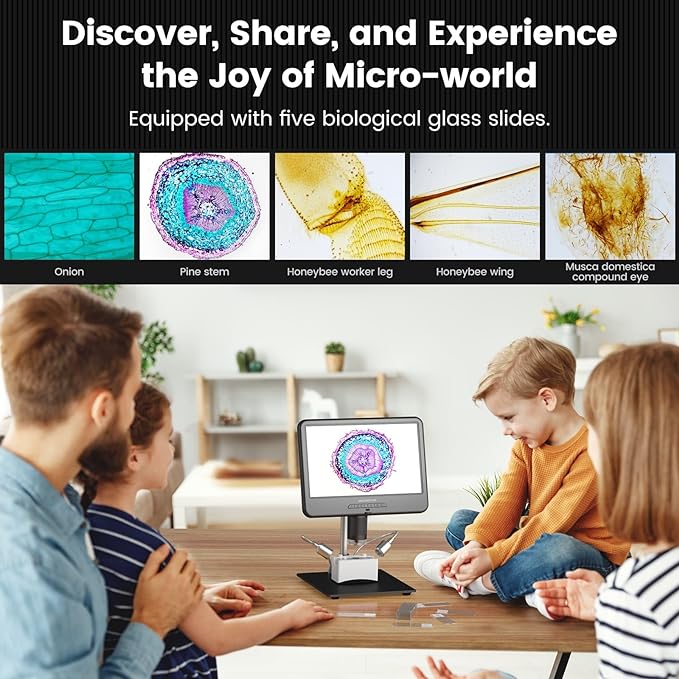 Andonstar AD210 10.1 Inch LCD Digital Microscope for Adults, Soldering Microscope for Electronics Repair, Coin Microscope Camera Full View for Error Coins with Light, Biological Slides Kit, 32G Card-CubbioJoy