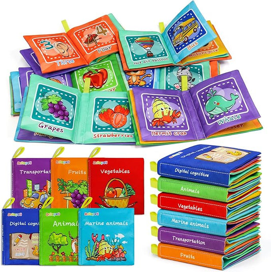 Dr.Rapeti Soft Cloth Books Baby Books Bath Books 6-Pack for Baby Infant Toddler Kids Crinkle Squeaky Washable Chewable Non-Toxic Early Educational Giftable-CubbioJoy