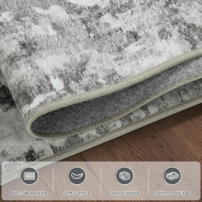 4x6 Area Rugs for Living Room Rug Washable: Modern Large Rug for Dining Room Bedroom Carpet Non Slip Low Pile 4 by 6 Indoor Abstract Nursery Home Office Black Gold-CubbioJoy