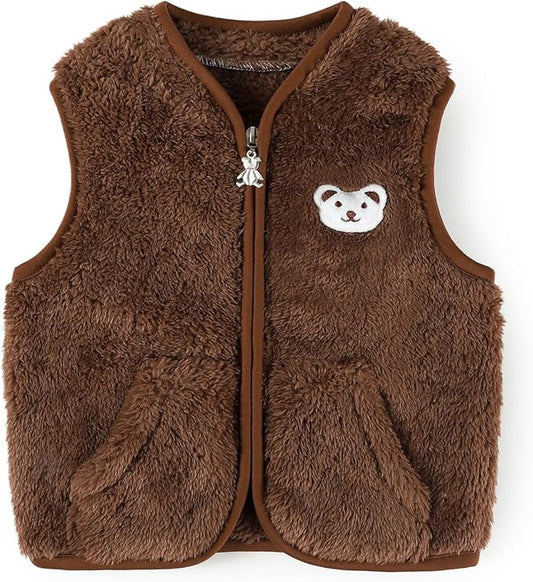 Baby Boys Girls Fleece Vest Zip Up Cute Bear Jackets Fuzzy Fall Winter Warm Clothes Newborn Outwear for Toddler Infant-CubbioJoy