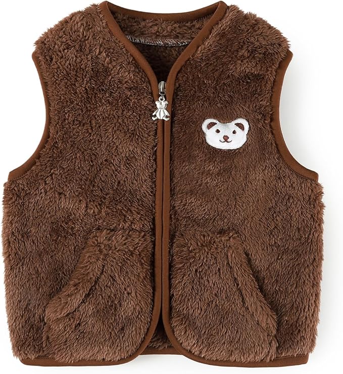 Baby Boys Girls Fleece Vest Zip Up Cute Bear Jackets Fuzzy Fall Winter Warm Clothes Newborn Outwear for Toddler Infant-CubbioJoy