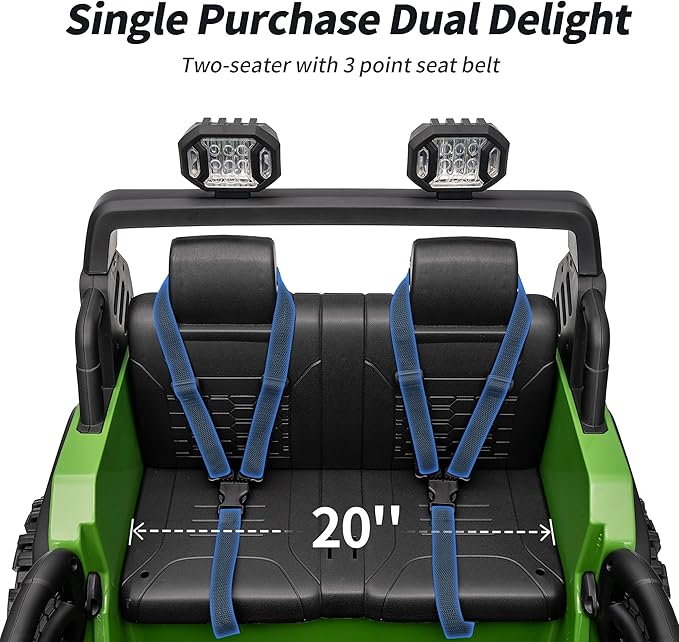 2 Seater Ride on Toy Car for Kids, 24V 4WD Ride-on Truck Kids Electric Car with Remote Control, 4x200W Motors - Army Green-CubbioJoy