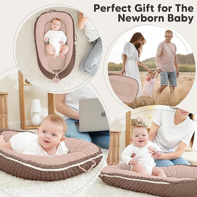 Baby Lounger - Infant Lounger Pillow for Newborn 0-24 Months, Soft, Breathable & Portable Baby Lounger Pillow for Boys & Girls, Cozy Baby Floor Seat for Home & Travel (Sand)-CubbioJoy