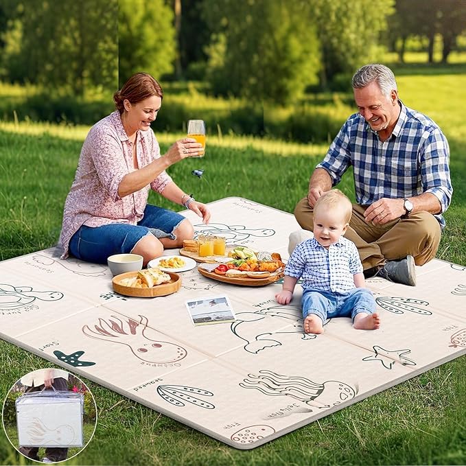 59x59 Baby Play Mat, Foldable Baby Mat for Floor Tummy Time and Crawling Mat, Waterproof & Anti-Slip Reversible Portable Play Mat for Toddler Infant-CubbioJoy