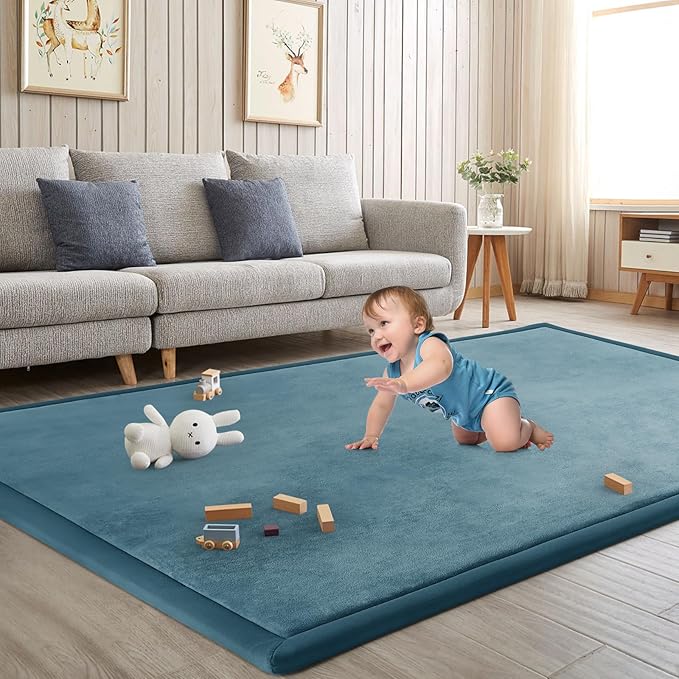 Baby Play Mat for Floor Tummy Time Mat Nursery Rug Muscle Area Playroom Rug Tatami 79"x118" Memory Foam 1.3" Thick Crawling For Babies,Toddlers, Infants, Kids,Floor(Green)-CubbioJoy