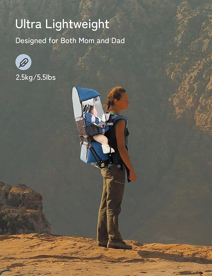 besrey Baby Backpack Carrier, Toddler Hiking Backpack with Safety 3-Height Seat, Adjustable Straps&Waist Belt, Foldable Frame Lightweight Large Capacity Child Carrier for Hiking (Klevin Blue)-CubbioJoy