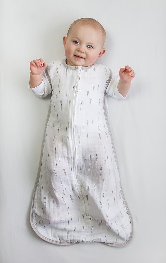 Amazing Baby Cotton Muslin Sleeping Sack, For Baby Boy or Girl, Wearable Blanket with 2-way Zipper, Trees, Sterling, Small (0-6 Month)-CubbioJoy