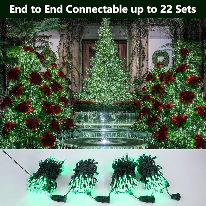 Brizled Green Christmas Lights, 33ft 100 LED Christmas String Lights, 120V UL Certified Plugin Xmas Tree Light Connectable Waterproof Mini Xmas Light for Home Tree Halloween Indoor Outdoor Decorations-CubbioJoy
