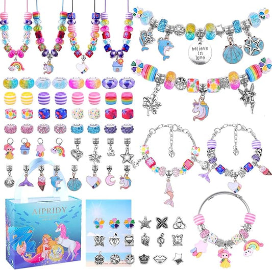 AIPRIDY Charm Bracelet Making Kit,Unicorn Mermaid Crafts Gifts Set Can Inspires Imagination and Creativity,Jewelry Making Kit Perfect Gifts for Girls 5-12 Years Old (84 Pieces)-CubbioJoy