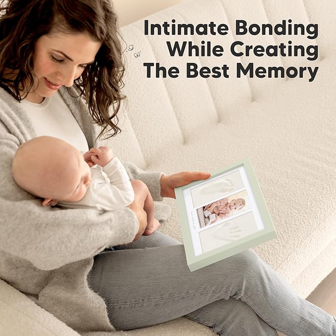 Baby Hand and Footprint Kit - Clay Handprint Keepsake Frame, Newborn Nursery Picture Frame, Personalized New Mom Gifts for Baby Shower & Registry (Sage)-CubbioJoy