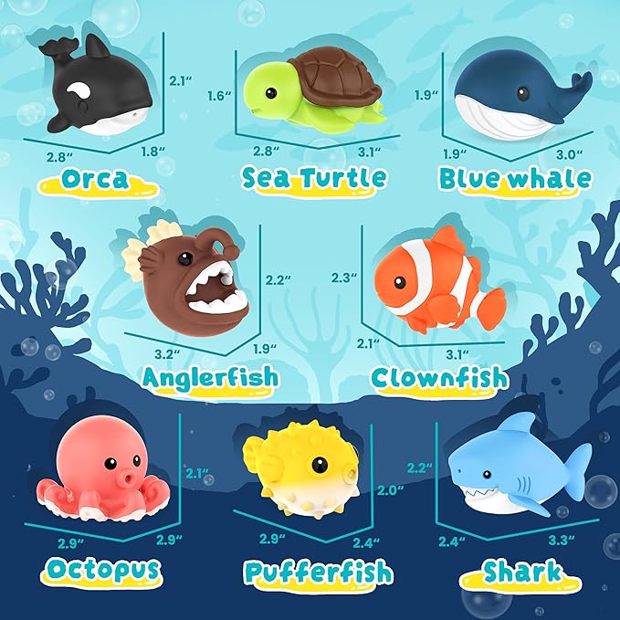 8 PCS Ocean Animal Bath Toys Mold Free Infant Bath Tub Toys for 12 Months - No Hole Bathtub Toys for Toddlers 1-3 Water Pool Toys for Baby Toddler Ages 1+-CubbioJoy