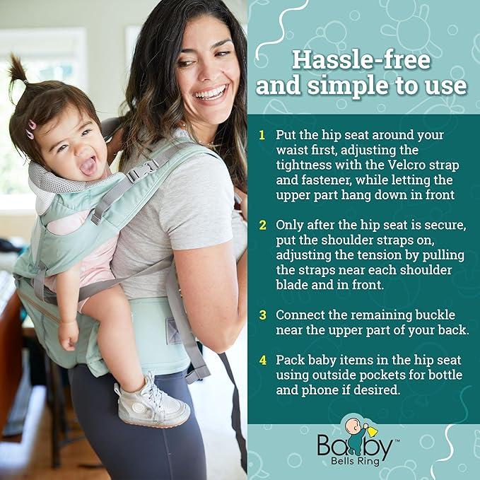 Baby Carrier - 6-in-1 Ergonomic Soft Carrier with Hip Seat and Large Storage, Front and Back Positions, Adjustable Waist Up to 43 Inches, for Infants Aged 2-36 Months, Weighing 6-45 lb-CubbioJoy