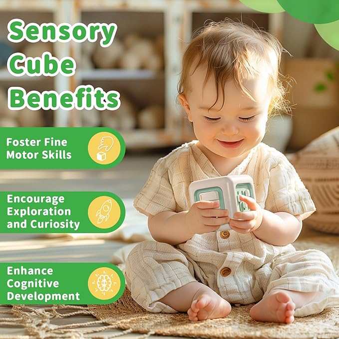 Busy Cube Toy, Sensory Toys for Toddlers 1-3, Baby Car Seat Toys 12-18 Months, Toddler Airplane Travel Toys Age 1-2, Learning Fine Motor Skills, 1st Birthday Gifts Boys Girls-CubbioJoy