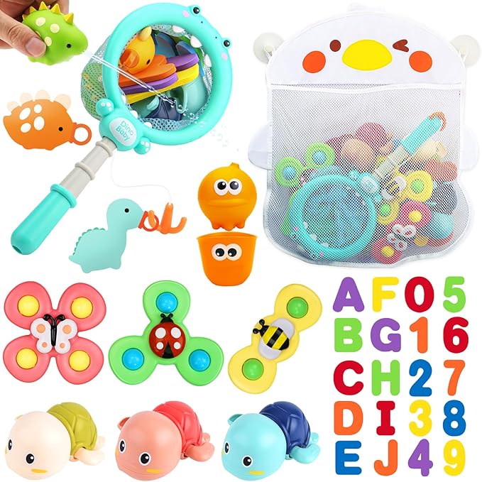 Baby Bath Toys for Toddlers 1-3, Kid Bathtub Toy with 36 Foam Bath Letter & Number, Fishing Games with Fish Net, Water Pool Toy with Storage Bag, Shower Toy Gift for Boy Girl Infant 1 2 3 4 5 6-CubbioJoy