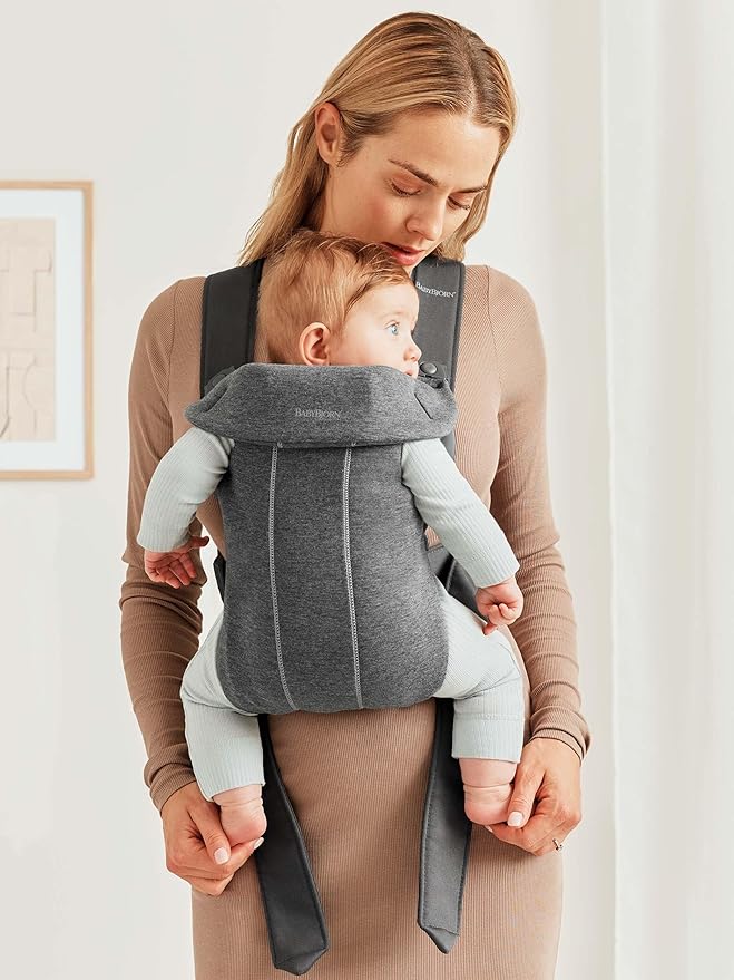 BabyBjörn Baby Carrier Mini, Dark Gray, 3D Jersey Infant Carrier (7-25 lbs), Ergonomic, Easy-to-Use-CubbioJoy