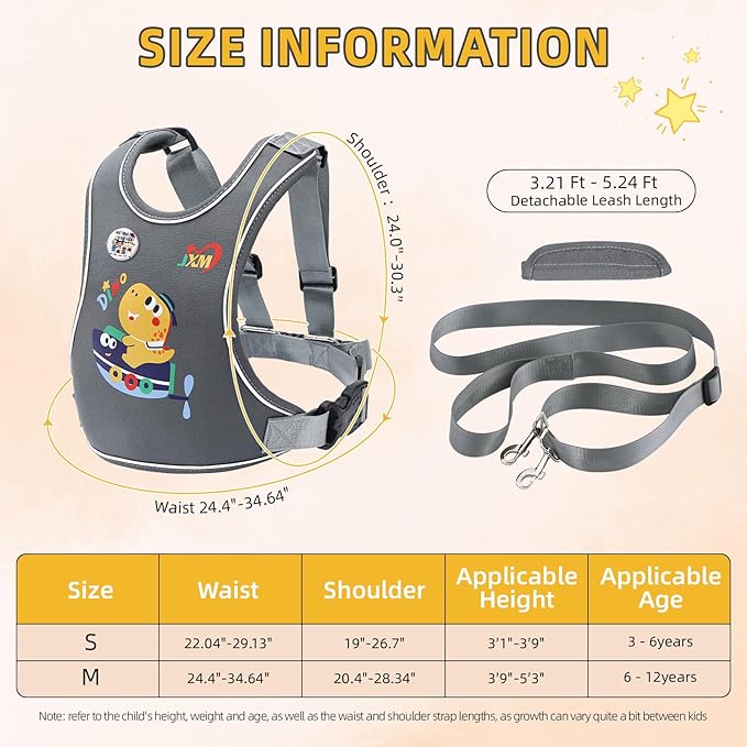 2025 New Safety Walking Harness for Big Kids (6-12yrs) with Autism Special Needs ADHD, Anti-Elopement Vest Harness with Grab Handle and Light Reflector, Adjustable Leash for Autistic, Active Child-CubbioJoy