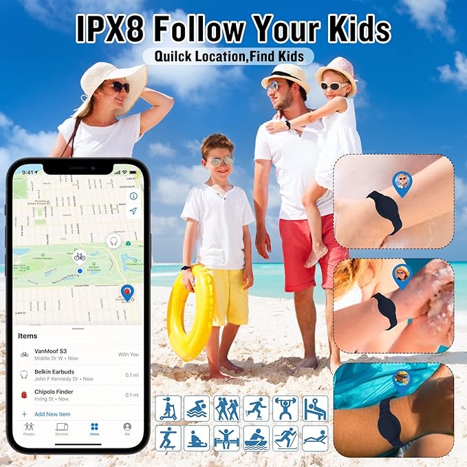 2 Pack Waterproof AirTag Bracelet for Kids, Hidden Silicone Wristband for AirTag, GPS Tracker Case for Air Tag Holder Strap Band for Child Toddler, Secure Anti-Loss Protection(Black Navy Blue)-CubbioJoy