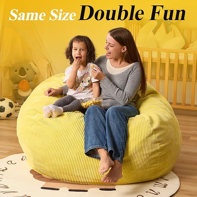3.5FT Bean Bag Chairs Teardrop Bean Bag Chair for Adults Beanbag Chair with Memory Foam Filled Machine Washable Cover for Living Room, Bedroom (Large,Yellow)-CubbioJoy