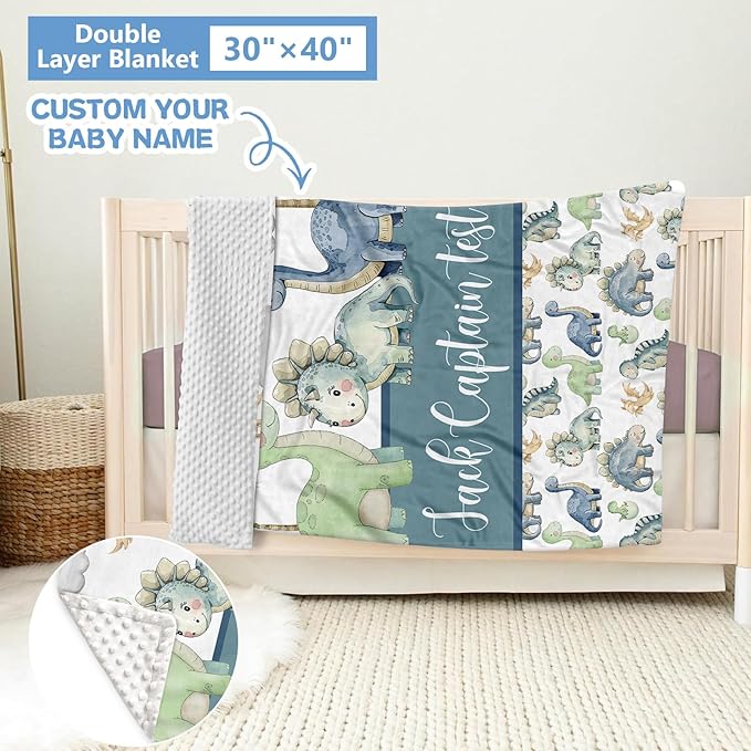 Custom Baby Crib Bedding Set, 5 Pcs Personalized Name Green Dino Baby Crib Set for Kid Infant Toddler, Double Layer Customized Present-CubbioJoy