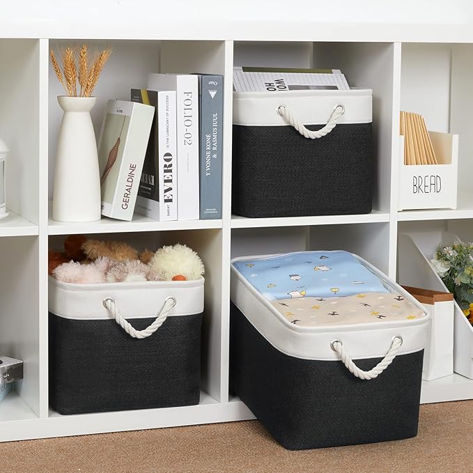 Bidtakay Black Storage Baskets for Shelves [3-pack] Collapsible Organizer Baskets for Laundry Storage 15 X 11 X 9.5 Inches Dog Toy Bins Fabric Storage Bins for Bedroom Home Storage-CubbioJoy