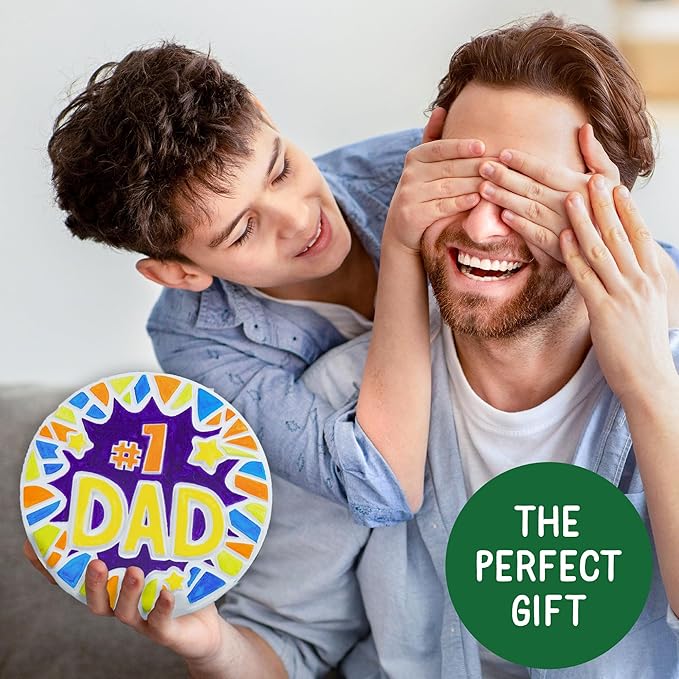Creative Roots Paint Your Own #1 Dad Stepping Stone, Paintable Ceramic 7 in. Stone, Includes 6 Acrylic Paints & Paintbrush, Great Arts and Crafts for Kids Ages 8-12, Father's Day Gift-CubbioJoy