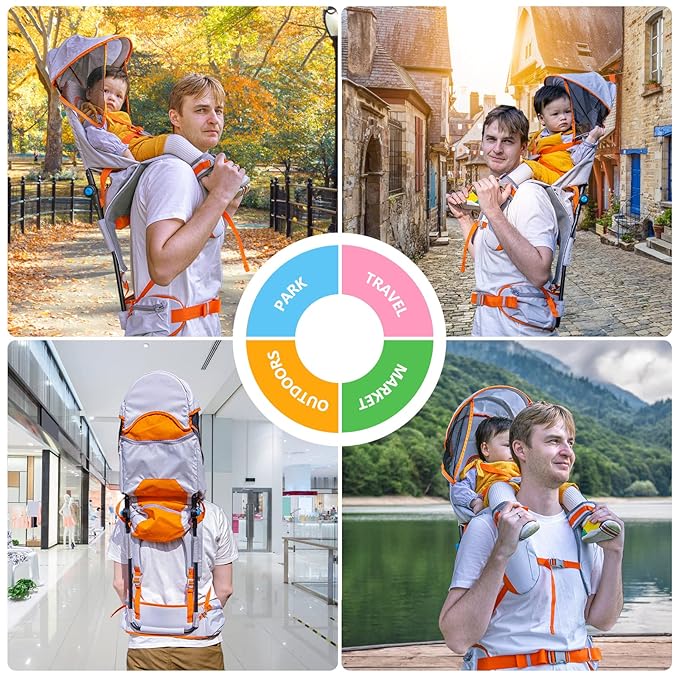 Baby Shoulder Carrier Baby Hiking Backpack Carrier with Rain Cover Sun Shade for Child Safe Backrest and Toddler Ergonomic Seat Holds 40 Pound for Children Between 6 Months-3 Years Old Babies-CubbioJoy