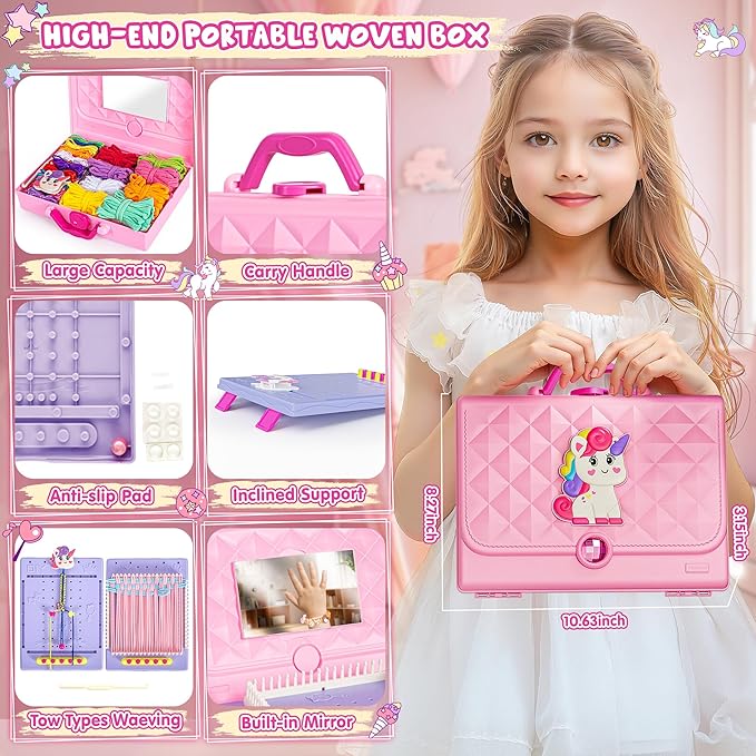 2-in-1 400 Pcs Friendship Bracelet Making Kit for Girls,Weaving Loom Kit Toys, Craft Kits for Kids,Age 6-12 Year Old Girls Gifts Ideas, Bracelet & Coaster & Bag Weaving Making kit-CubbioJoy