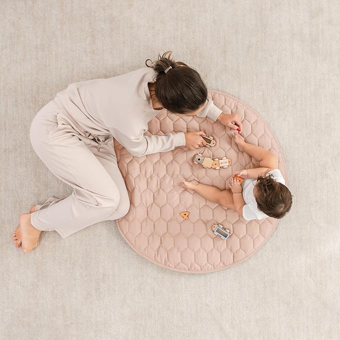 Comfy Cubs Round Kids Play Mat - Small 36 inches Soft Quilted Baby Floor Mat with Non-Slip Bottom - Plush Design for Toddlers' Playtime and Relaxation - Comfortable and Durable - Blush-CubbioJoy