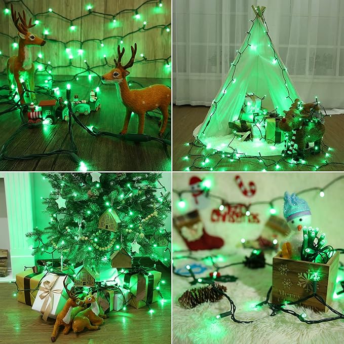 Brizled Green Christmas Lights, 33ft 100 LED 5MM Wide Angle Christmas String Lights, Connectable 120V UL Certified Xmas Tree Light Indoor Outdoor Mini Green Light for Xmas Halloween Tree Party Home-CubbioJoy