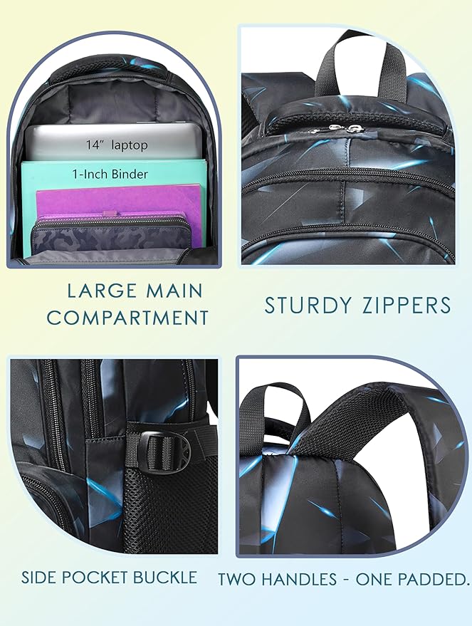 BLUEFAIRY Kids Backpack for Boys Elementary Primary Middle School Bags for Childs Book Bags Bookbags Lightweight Padded Straps Back to School Mochilas para Niños 17" Black/Blue-CubbioJoy