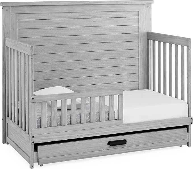 Delta Children Simmons Kids Caden 6-in-1 Convertible Crib with Trundle Drawer, Greenguard Gold Certified, Rustic Mist-CubbioJoy