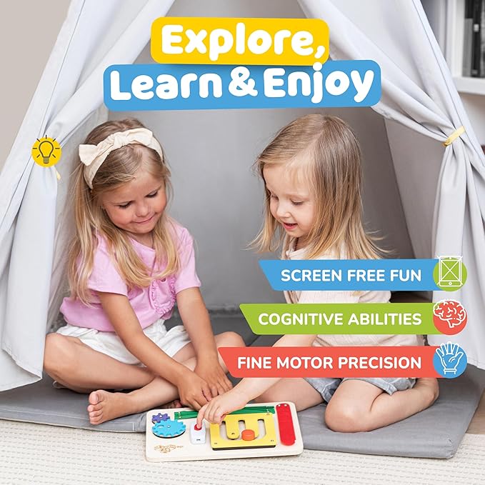 deMoca Montessori Busy Board for 1 Year Old, Premium Wooden Baby Busy Board, Airplane Toys for Toddlers 1-3, Car Travel Essential, Gift for Boys & Girls-CubbioJoy