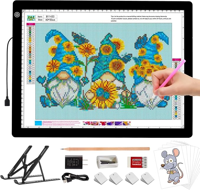 A3 LED Light Box for Tracing, elice Artist Drawing Lightbox Light Table Light Pad Light Copy Board, Up to 8000 Lux Super Bright Lightpad for Cricut Weeding Vinyl, Diamond Painting, Sketching (Black)-CubbioJoy
