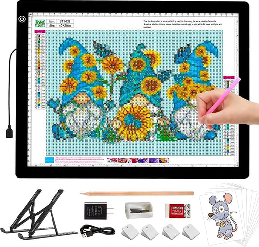 A3 LED Light Box for Tracing, elice Artist Drawing Lightbox Light Table Light Pad Light Copy Board, Up to 8000 Lux Super Bright Lightpad for Cricut Weeding Vinyl, Diamond Painting, Sketching (Black)-CubbioJoy