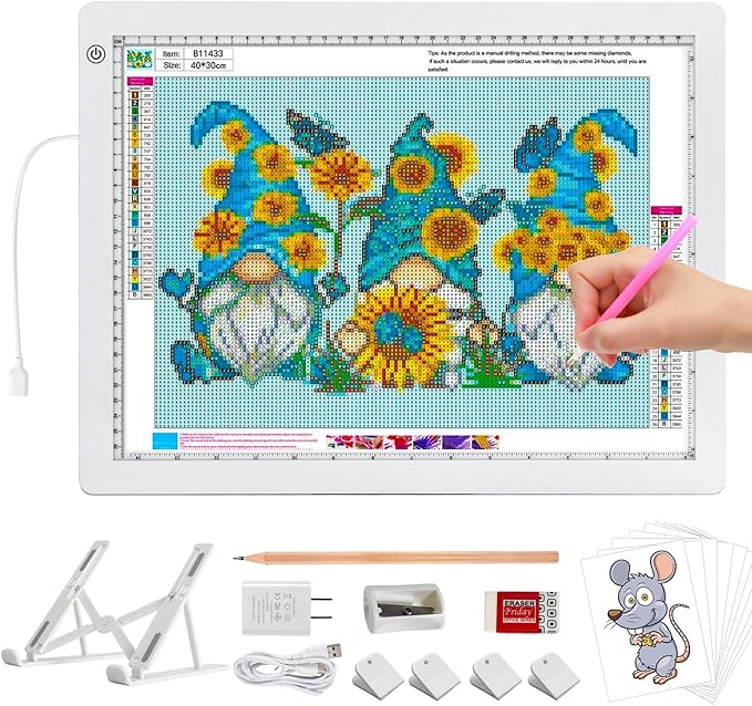 A3 LED Light Box for Tracing, elice Artist Drawing Lightbox Light Table Light Pad Light Copy Board, Up to 8000 Lux Super Bright Lightpad for Cricut Weeding Vinyl, Diamond Painting, Sketching (White)-CubbioJoy