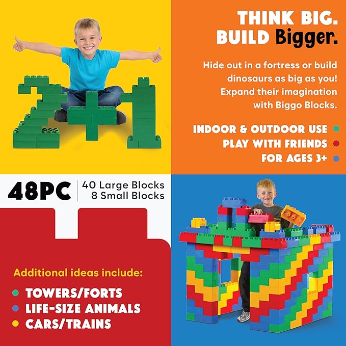 Big Blocks for Kids Ages 4-8 — Indoor & Outdoor Blocks Kids Games — Green Large Building Blocks - 48pc-CubbioJoy