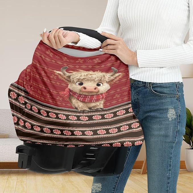 Binienty Christmas Highland Cow Car Seat Canopies for Baby Boys Girls, Mom Nursing Breastfeeding Covers Infant Stroller Cover, Holiday Gifts-CubbioJoy