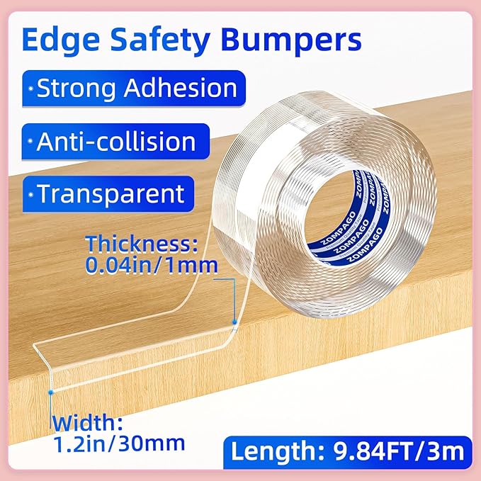 Clear Soft Corner Protectors for Furniture Strip,1.2in x9.84FT,Sharp Edge & Table Bumper,Window Edge,Wall Protector, Soft Corner Guards Safe for Proof,Table Corner Protectors in Family-CubbioJoy