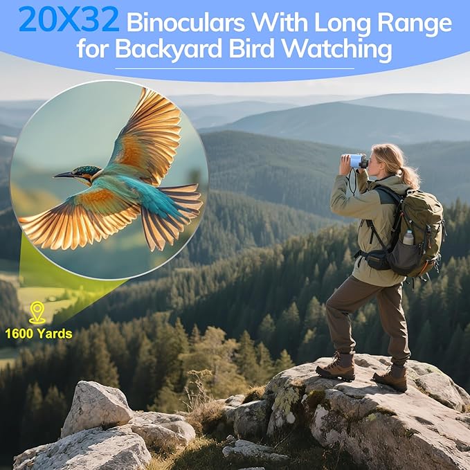 Compact Binoculars for Adults High Powered - OPAITA 20x32 Small Binoculars for Adults Kids with Low Light Vision for Hunting Cruise Ship Travel Concert Hiking Blue-CubbioJoy