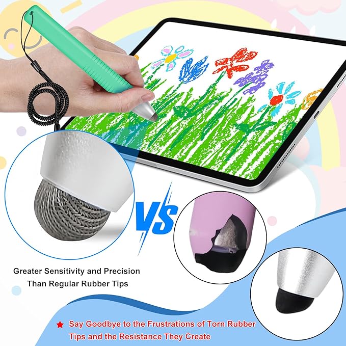 2pcs Kid-Friendly Stylus Pens for Touch Screens, Tablet Stylus Pen with Spring Cord Universal Touch Screen Capacitive Crayon Stylus Green Orange-CubbioJoy