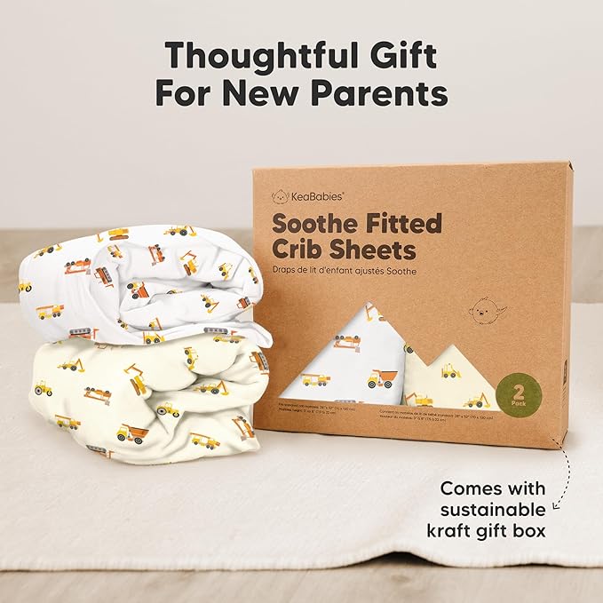 KeaBabies 2-Pack Organic Crib Sheets for Boys, Girls - 52x28 Fitted Crib Mattress Sheet Neutral, Breathable Jersey Cotton Cover for Baby Bed, Toddler Mattress, Soft & Cute Prints (Construction)-CubbioJoy